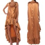 Akira  Label Lonnie Cowl Neck High Low Hem Satin Maxi Dress Brown Women's Size S Photo 1