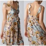 Theory Galla Dress Silk Watercolor Wrapover Bodice Open Back Ruffled Tie Waist 8 Photo 1