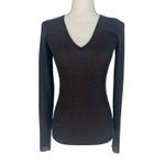 Brunello Cucinelli  Metallic V-Neck Long Sleeve Top Photo 3
