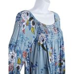LUQ Stitch Fix Womens Blue Floral Scoop Neck Lace Trim Bell Sleeve Blouse Small Photo 4