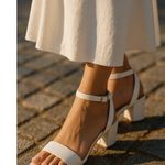 Dream Paris Dream Pairs White Block Heel Sandals Ankle Strap Open Toe Minimalist Size 7.5 Photo 0