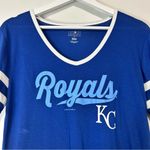 MLB Women’s Kansas City Royals Short Sleeve V Neck Shirt Blue Size Medium FLAW Photo 1