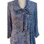 Go Fish Size S Botanical Leaf Watercolor Print Button Front Shirt Tie Neck Purple Photo 0