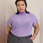 Torrid Lavender Lilac Sheer Chiffon Mock Neck Flutter Sleeve Top Blouse Size L 0 Photo 0