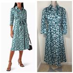 MARELLA Diana Midi Shirt Dress in Satin Green Size 6 long sleeve Photo 1