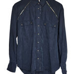 Free People  Off Campus Embellished Long Sleeve Button Down Shirt Navy Blue M Photo 0