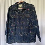 Quacker Factory Jacket Embroidered Floral Blue Denim Jean Trucker Women's Size L Photo 0