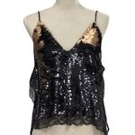 Free People  Intimately Swinging Surplice Sequin Black and Gold Camisole Top Photo 0