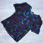 Vintage Laurence kazar short sleeve beaded sequin evening shirt silk medium Blue Photo 0