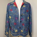 Jane Ashley Jean Jacket Floral Embroidered Denim Blue Women Size S Vintage 90s Photo 4