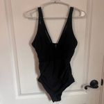 Black One Piece Swimsuit V Neck Tummy Control Ruched Size Small NWOT Photo 1