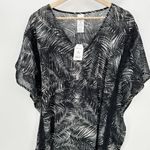 Time & Tru  Swim Cover-Up Women MEDIUM NWT Black White Printed V-Neck Top Photo 0