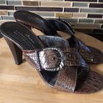 Donald J Pliner Nossi expresso faux alligator print slides heels sandals sz 8.5‎ Brown Photo 4