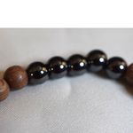 Source Unknown Intriguing Healing Wood Beads/ Agate Center/Black Hematite 6.5" Unisex Bracelet Photo 2
