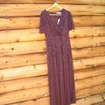 Mac Duggal  35109 Womens Purple Embellished Flutter Sleeve Gown Dress Photo 6