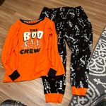 Halloween Boo Crew Orange and Black Skeleton Pajama Set Size Large Photo 0