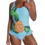 Juicy Couture  Pineapple Print One Piece Swimsuit BLUE + WHITE GINGHAM EUC Photo 2