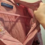 Karen Scott  Womens XL‎ Poinsettia Blouse Christmas  Red Stripe Button Collar Photo 4