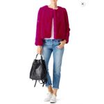 Milly  Faux Fur Jacket Coat Fushia Cropped Statement‎ Spread Collar Preppy SZ S Photo 6