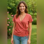 Sundance  100% Organic Cotton Terracotta Pink Wrap Blouse Size Large Photo 1