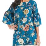 Bryn Walker  Diego Tunic Size Small Floral Print Bell Sleeve Teal Blue Sz S New Photo 0