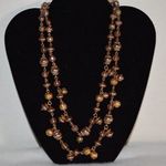 Unique Vintage Vintage 2 Layer Chic Bezel Gold Tone Pink/Gray/Gold Glass/Acrylic Bead Necklace Photo 0