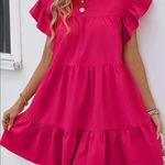 Solid Crew Neck Tiered Dress Pink Photo 1
