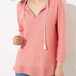 Loft Split Neck Fringe Tassel Tunic Pullover Top Ballet Blush Coral Pink Small Photo 7