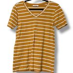 Zenana Outfitters women’s size small pullover short sleeve v-neck striped tee mustard color Photo 0