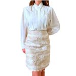 Talbots IRISH LINEN EMBROIDERED TAN BEIGE WHITE STRIPED FLORAL PENCIL SKIRT 6 Photo 2