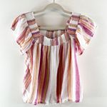 Rails  Short Sleeve Senora Top Hibiscus Stripe White Pink XS Photo 1