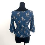 American Eagle  Outfitters Blue Floral Blouse with Flare Sleeves in XS Photo 2