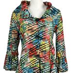 Share Damee Tunic Size Small Blue Black Semi Sheer Ruffle Sleeve Button Front Ab Photo 1