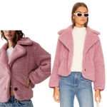 Free People  Joplin Cozy Sherpa Faux Fur Jacket NWT Smoked Pink Size Large $198 Photo 4