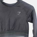 Gymshark  Long Sleeve Crop Top Black Logo Print Thumbholes‎ Seamless Activewear Photo 1