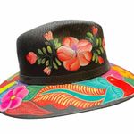 HAT MEXICAN Artisanal Hand Painted Fedora Floral Sombrero Panama Bohemian Black Photo 1