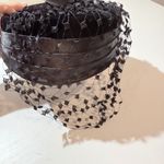 Black Velvet Pillbox Hat with Lace Trim and Button Detail Women's Accessory Photo 3