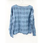 Flax Blue Jay Puckered Striped 3/4 Sleeve Scoop Round Neck Linen Top Size P Photo 2