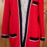 St. John By MARIE GRAY Sportswear 3-Pocket Red Blk Ecru Open Cardigan Jacket EUC M VNTG Photo 1