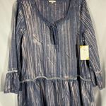 Mystree Boho Bohemian Women’s Shirt Denim Rustic Worn Look Bell Sleeves Sz L NWT Photo 6