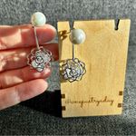 Sparkly, Rose Stud Drop Fashion Earrings, Silver, Pearl Silver Photo 9