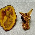 Gold Angel Pin Set Of Two Brooch Vintage Holiday Estate Jewelry Photo 0