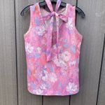 Vintage Floral Polyester Top With Belt Pink Photo 5