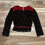 Free People  Top Where We Roam Black Printed Surplice Deep V Neck Contrast Yoke Photo 1