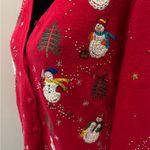 SEGUE Red Knit Snowman Xmas Christmas Holiday Cardigan Women’s Small Photo 4