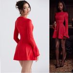 House Of CB NWOT  Sacha Red Bell Long Sleeves Satin Mini Dress sz L Photo 2