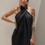 ZARA dress midi black halter neck linen fringed fringes boho Photo 7