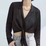 Aritzia  Wilfred Black Silky Front Tie Button Up Long Sleeve Blouse Top Photo 3