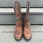 Dingo  Brown Leather Country Western Bootie Metal Medallions Embellishments Photo 2