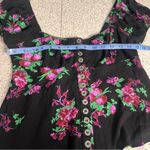 Free People  Close To You Black Floral Print Milkmaid Blouse Women’s Size XS Photo 4